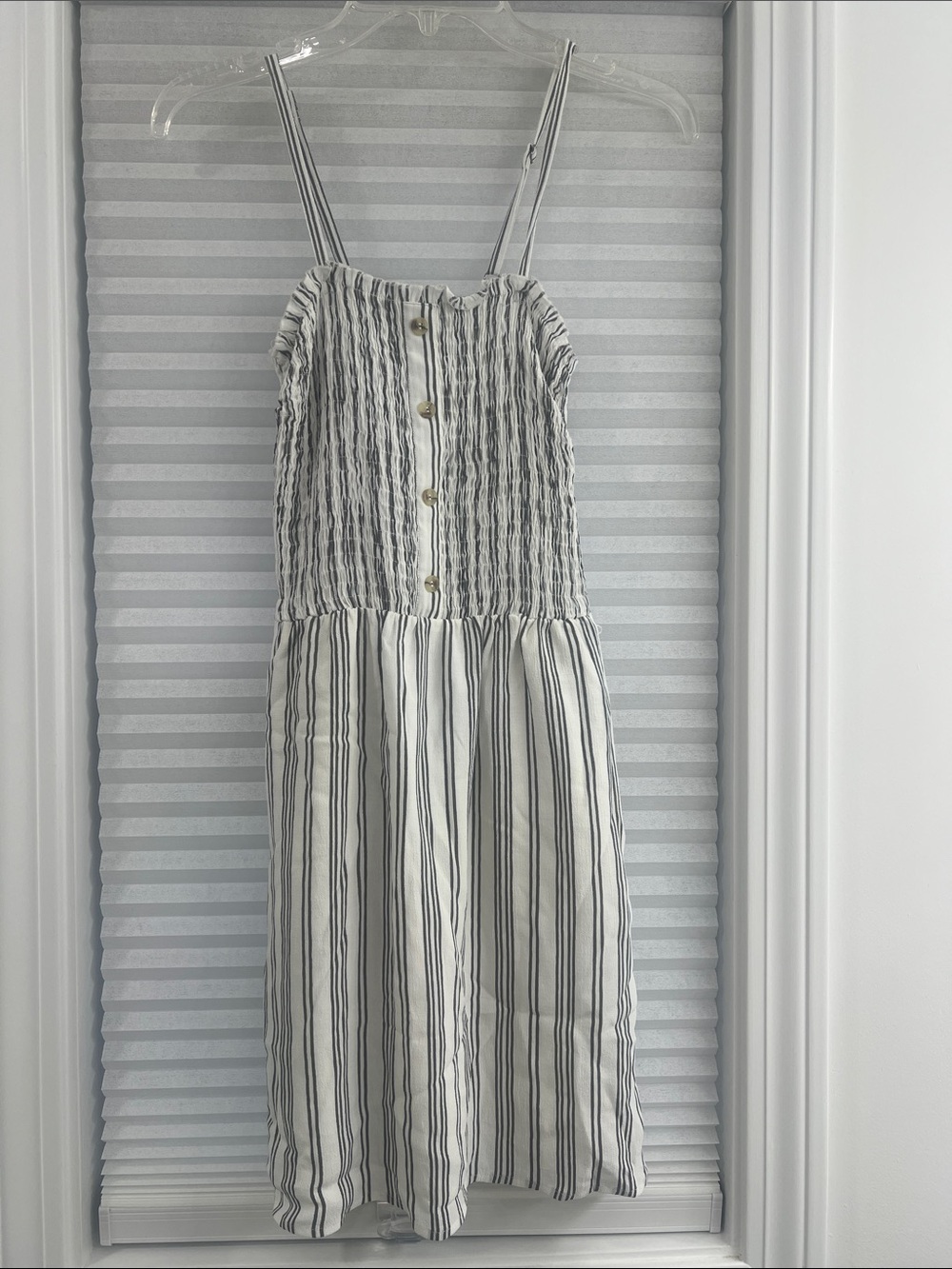 Hollister White and Black Striped Smocked Sundress